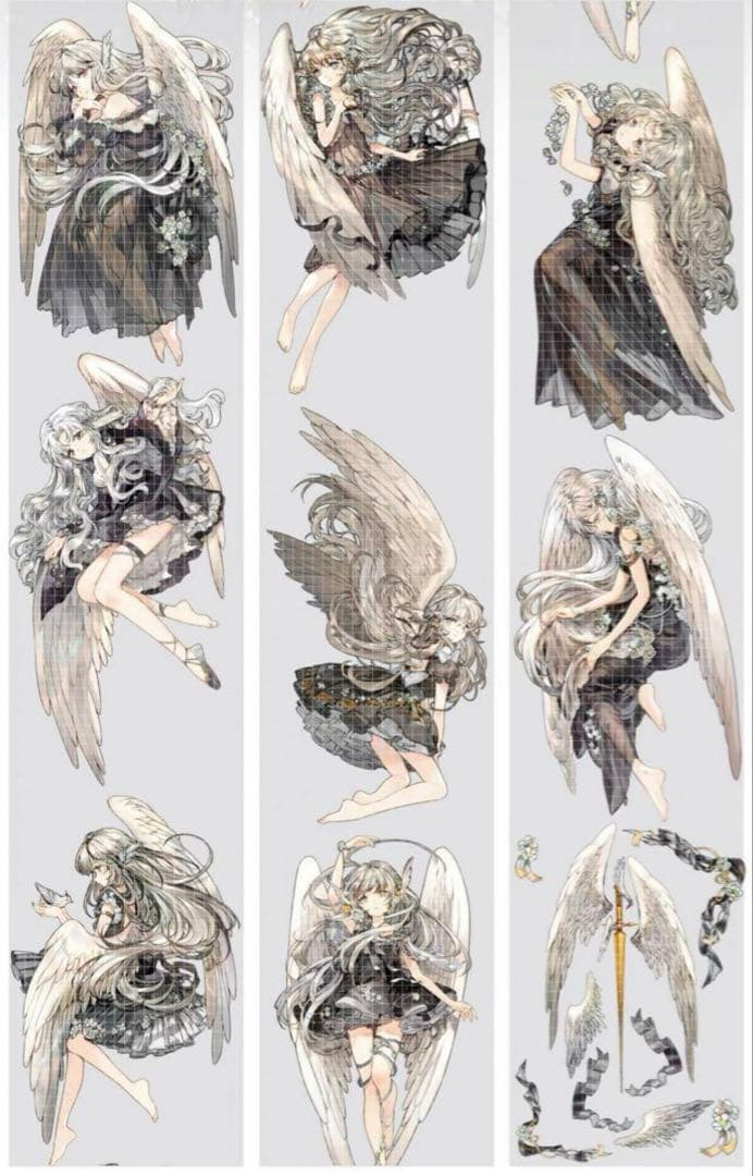 《在庫処分セール》海外　人物　マスキングテープ　墨魚 貝殼光7点、ホロ1点