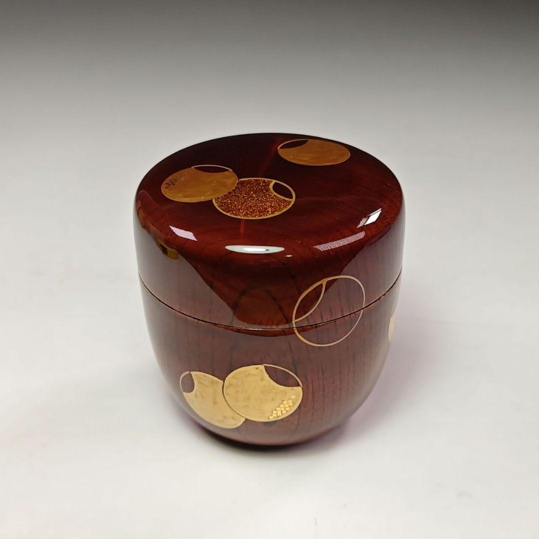 イ672 棗『中村宗悦』『欅目スリ 溜塗 壺々蒔絵 棗 共箱』茶道具