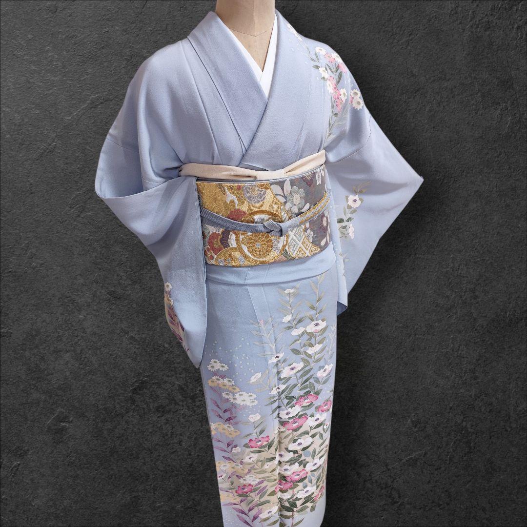 6570❱ フルセット 訪問着 灰水色 作家 袋帯 入学式 卒業式 正絹 着物
