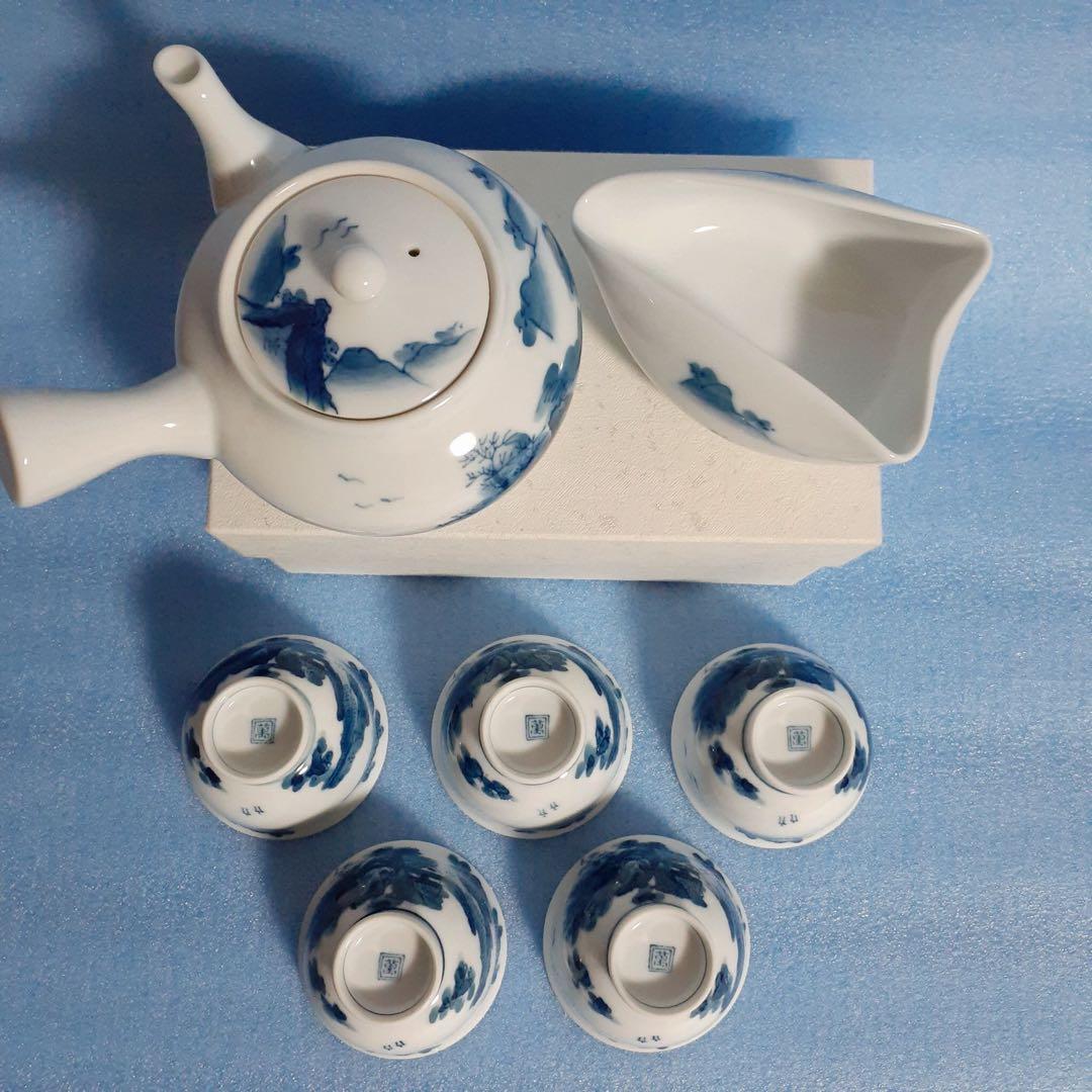 畑萬陶庵 畑萬作 角萬印染付山水絵 煎茶器 - メルカリ