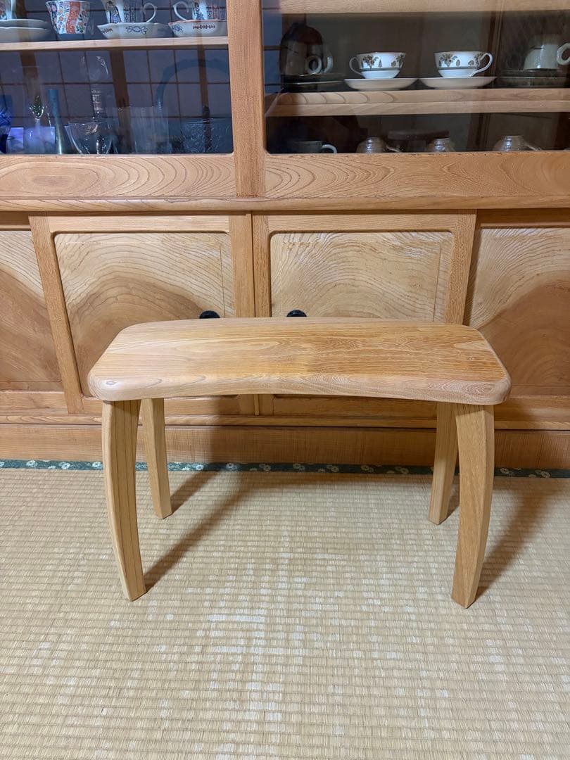 1335建具屋58年のおじいさんの手作り木製サイドテーブル、イス、スツール