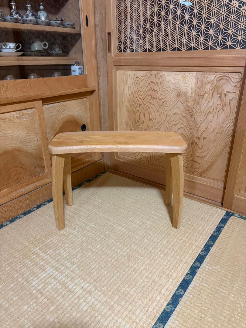 1335建具屋58年のおじいさんの手作り木製サイドテーブル、イス、スツール