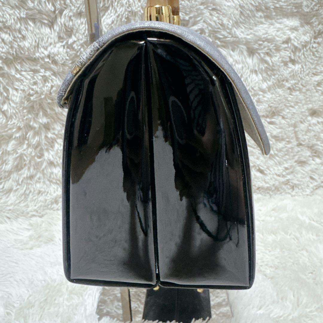 ✨美品✨利休バッグ 和装用バッグ グレーと黒エナメルのコンビ