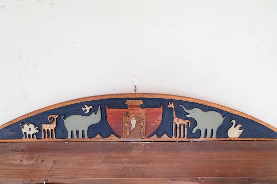 wood壁飾り・ノアの方舟・ウッドカービング・アメリカンヴィンテージ