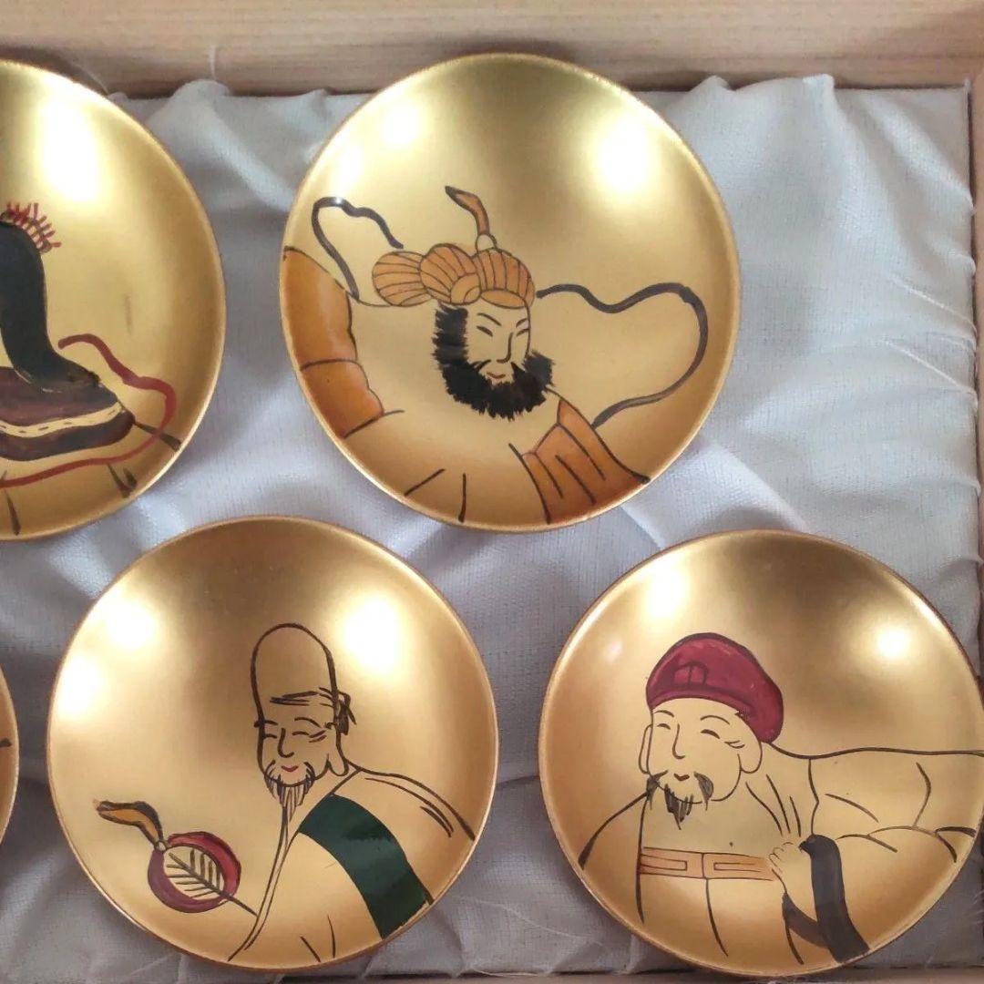 ■未使用■　白木屋　会津塗　招福盃　招福杯　漆器　金彩　七福神　縁起物　本漆