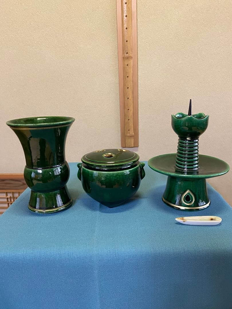 【本日限定】茶道具/三ツ具足 青楽 利休忌 松楽窯 茶道具 利休忌 三ツ具足 三具足 青楽 松楽窯 : 茶道具いまや静香園