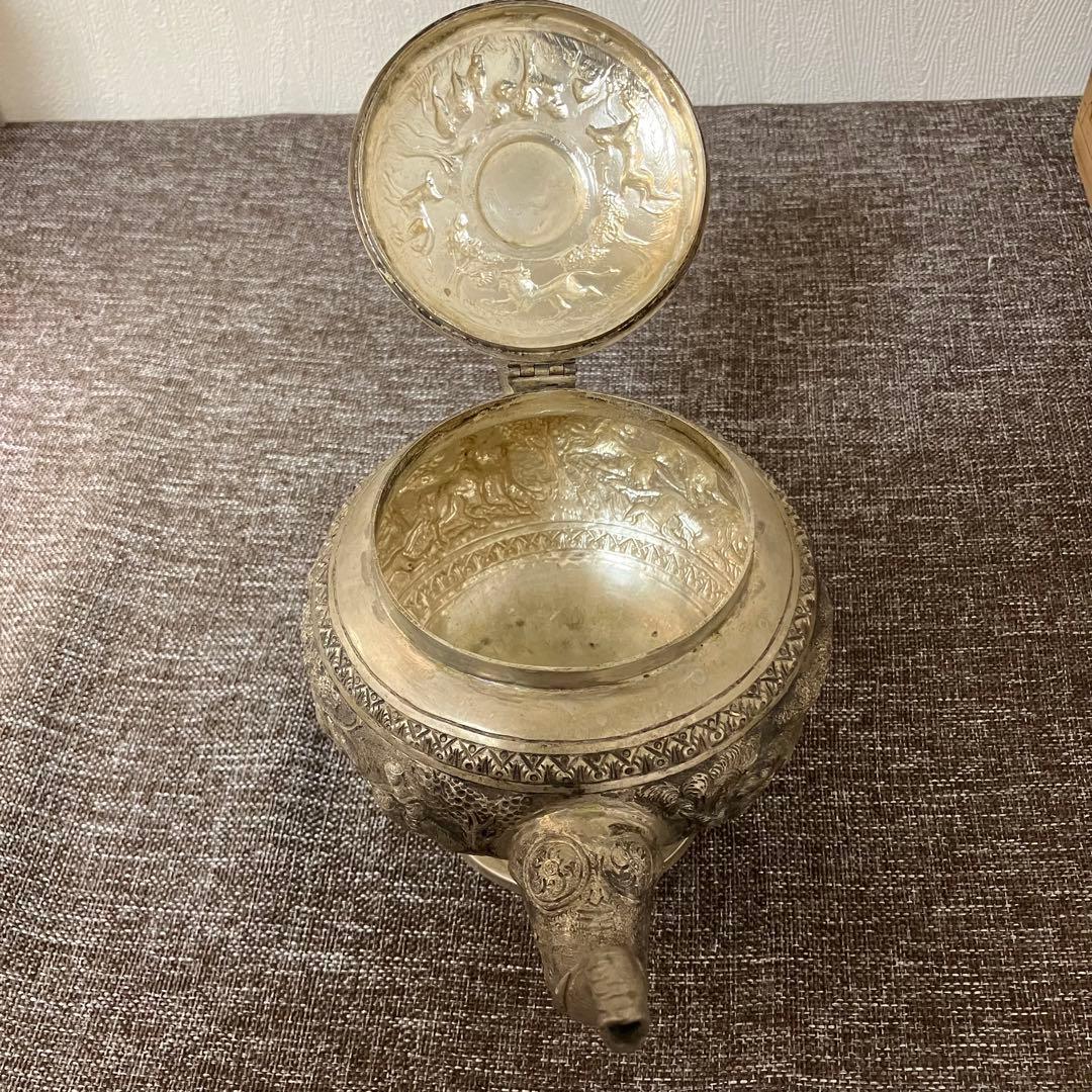 銀打出彫刻茶器 巌月庵所蔵 銀細工 骨董 奈良蔵出し 古玩 アンティーク 銀