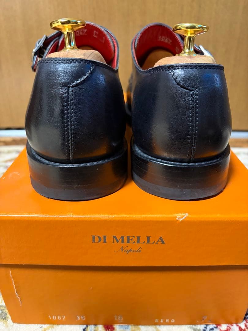 ディ メッラ 黒 ダブルモンクストラップ ビジネスシューズ