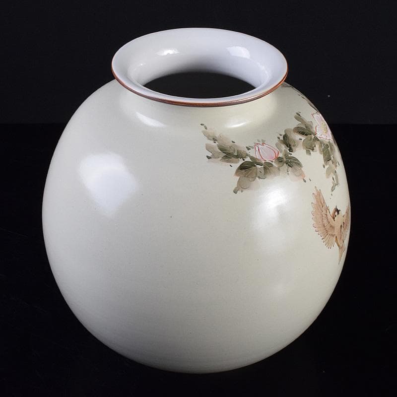 九谷焼 伝統工芸士 中村陶志人作 色絵 花雀文瓶 箱蓋無し C