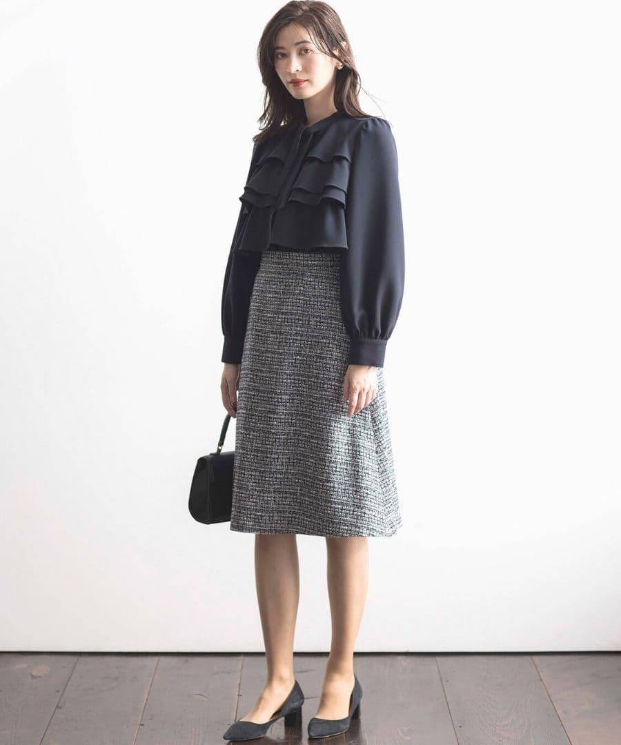 新品未使用 タグ付き 組曲 ラメループモールツイード フレアスカート