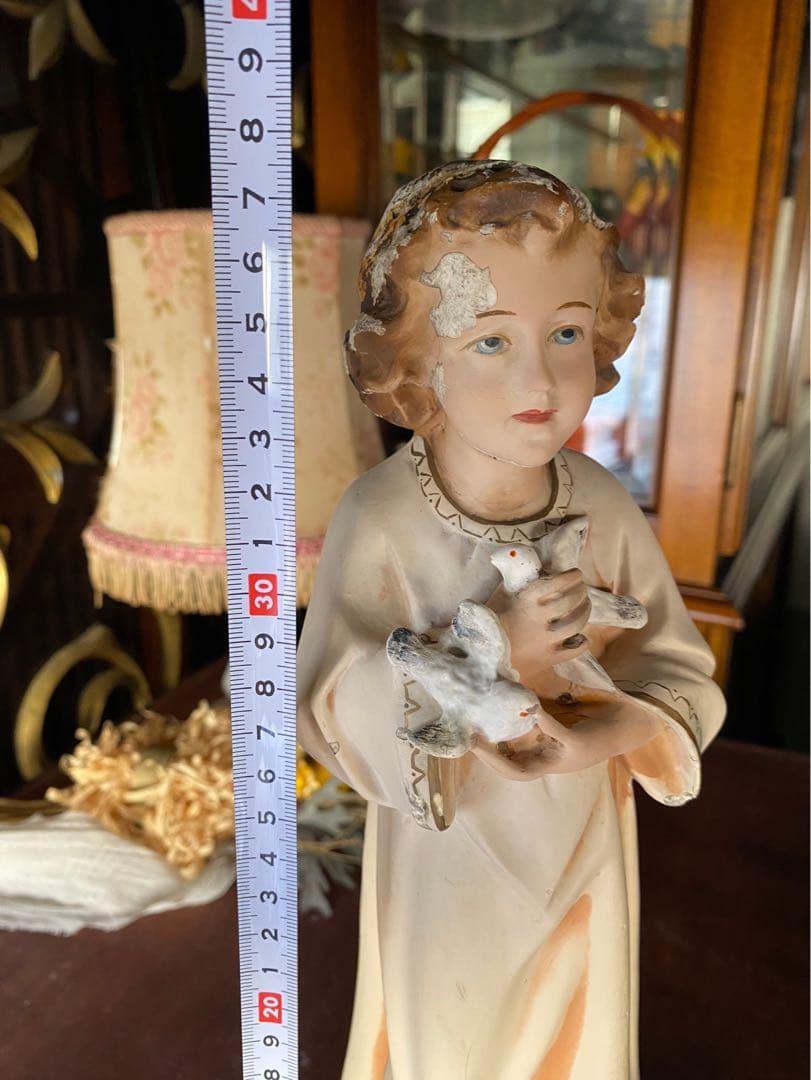 希少 白鳩を抱く幼子イエス少年 キリスト像 置物 インテリア