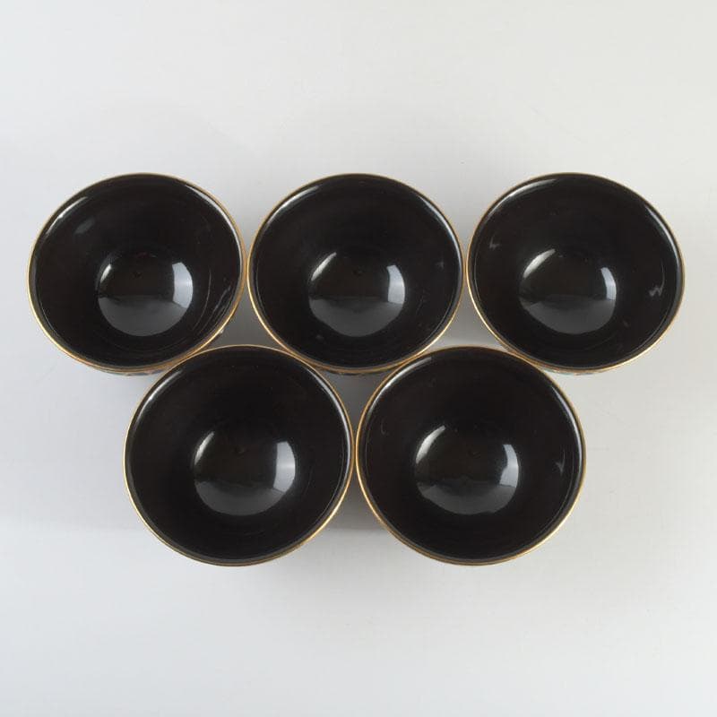 茶道具 京焼 平安 紫雲造 色絵 黒仁清七宝文 数茶碗 五客 V