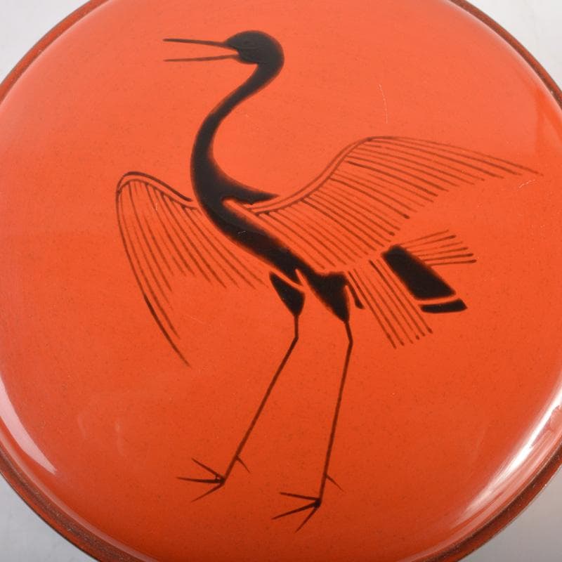 茶道具　塗師　中村宗哲作　朱塗　鶴松文　中棗　時代箱付　V　6508