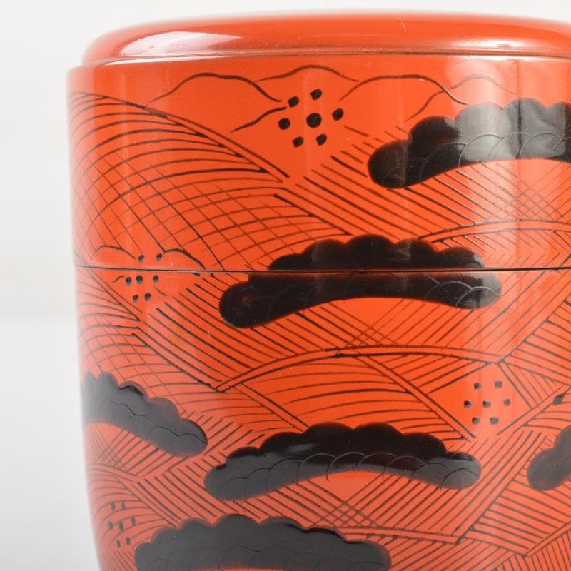 茶道具　塗師　中村宗哲作　朱塗　鶴松文　中棗　時代箱付　V　6508