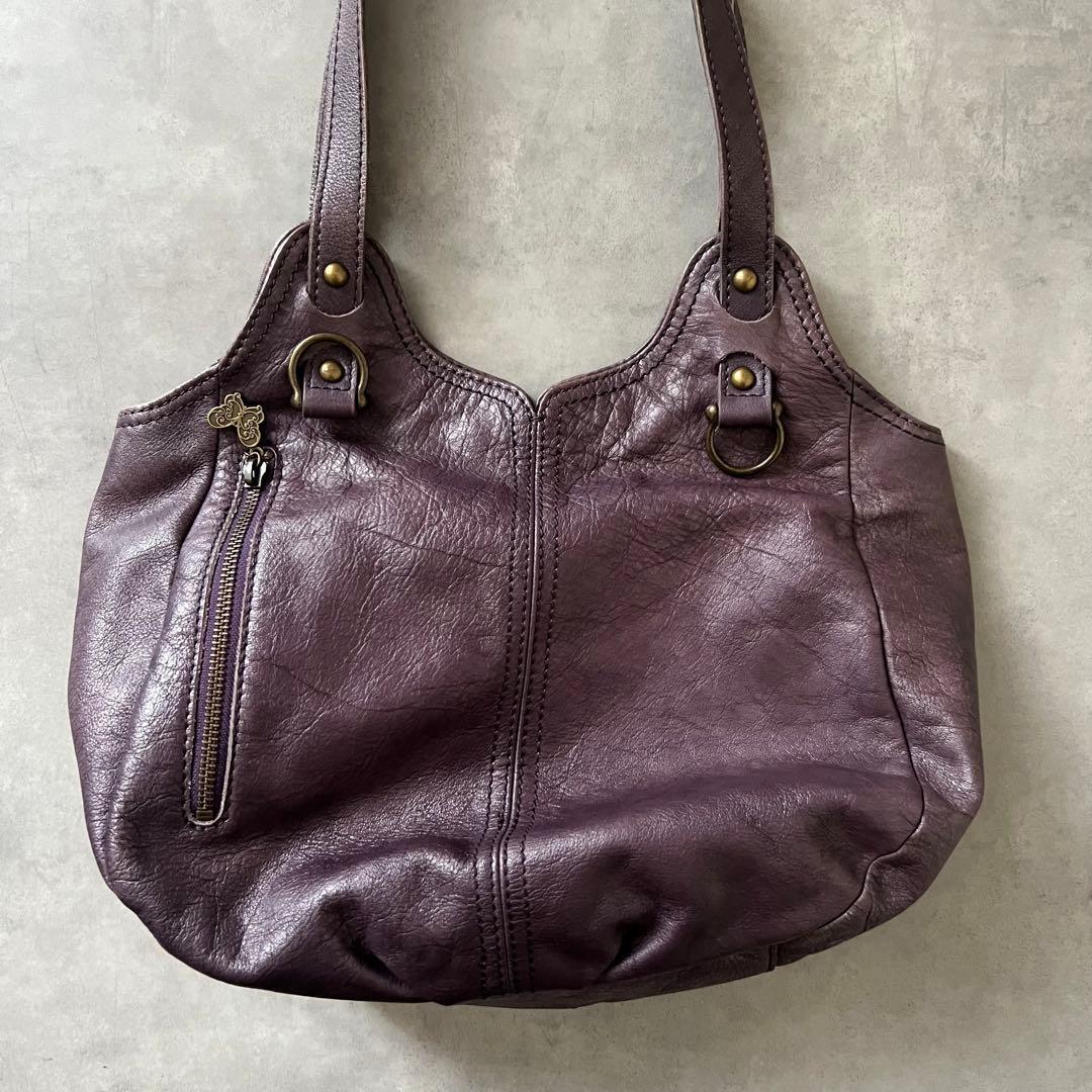 【美品】 アナスイ バタフライ レザー ハンド バッグ ANASUI パープル