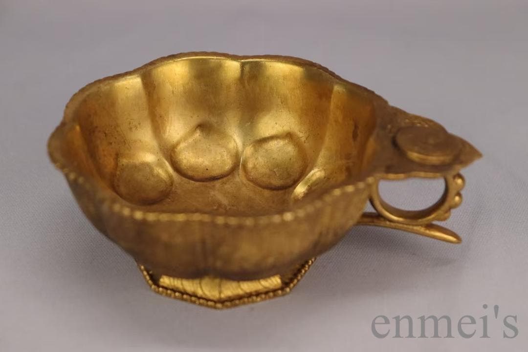 中国古美術 旧蔵 唐代 大唐貞觀款 鍍金銅酒杯 精銅製