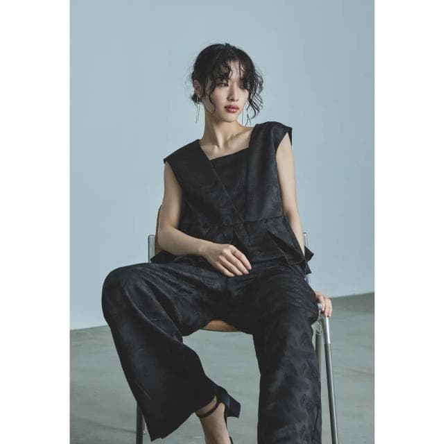 niana ペプラムセットアップドレス ワイドパンツ ブラック L 大きいサイズ