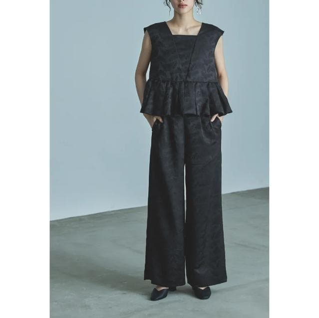 niana ペプラムセットアップドレス ワイドパンツ ブラック L 大きいサイズ