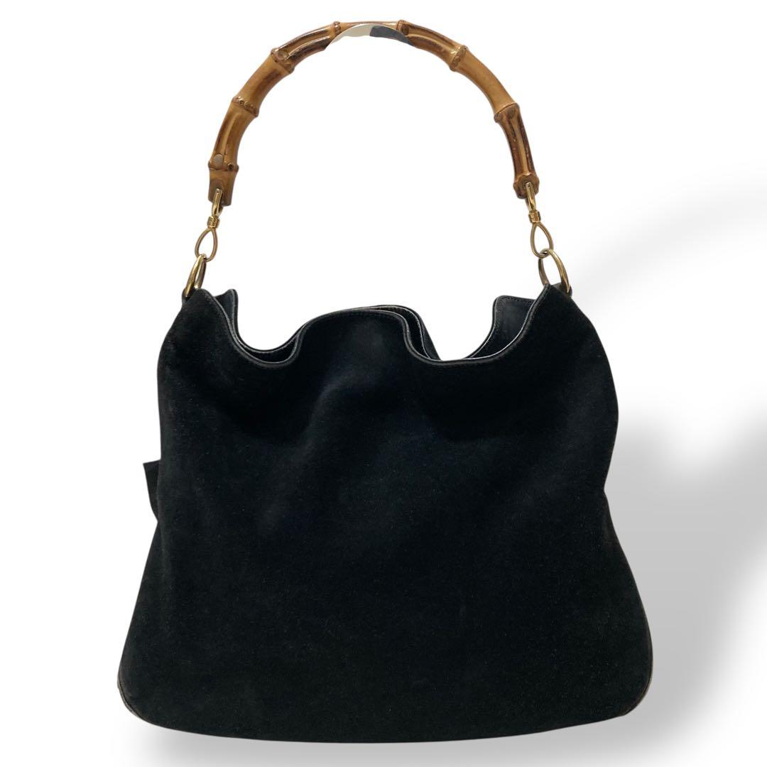 【ヴィンテージ】グッチ　バンブー　ワンショルダーバッグ　スウェード　黒　肩掛け
