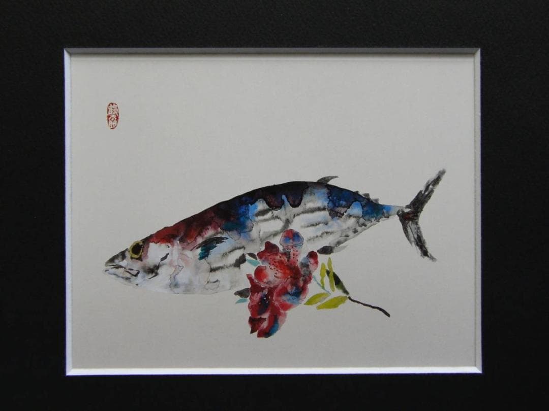 片岡鶴太郎、【鰹】、希少画集画、新品高級額・額装付、状態良好