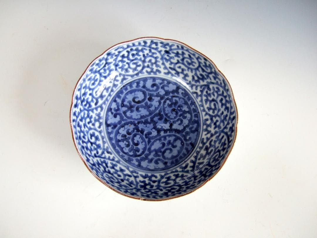 江戸中期 古伊万里 藍柿右衛門 蛸唐草 白抜蛸唐草 なます皿 / 逆蛸唐草