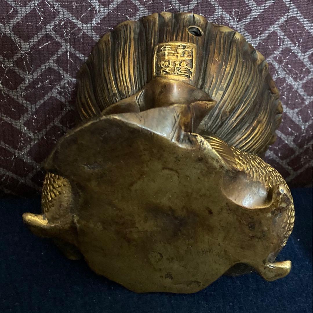 乾隆年製 川瀬摘蓮の葉鯉香炉 唐銅