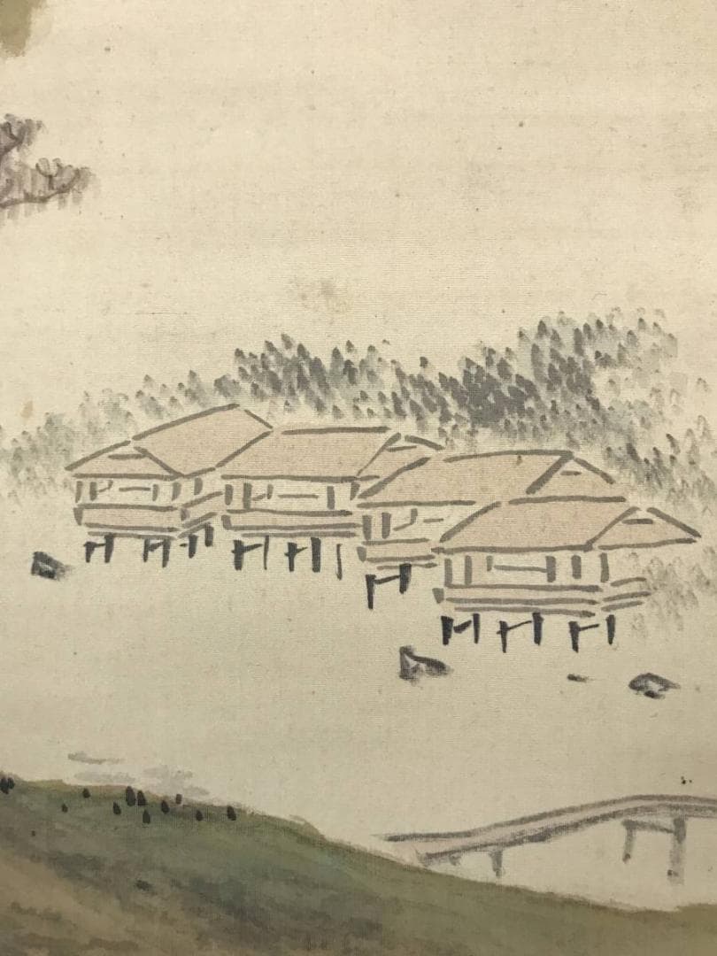 【真作】帆足杏雨/青緑山水人物図/掛軸/名家伝来/AB-870