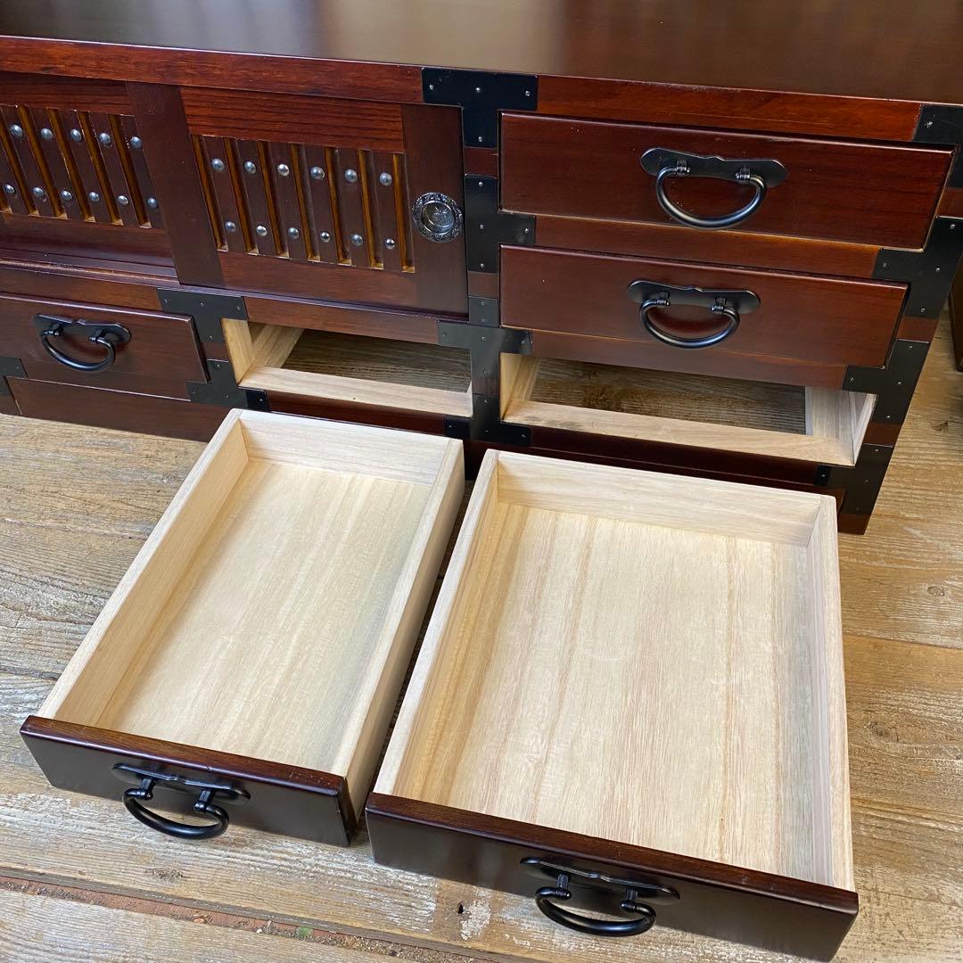 再入荷！民芸家具桐材天然無垢和引き戸付きチェストテレビ台飾り棚収納