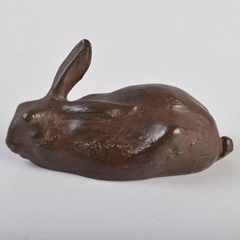 古銅　ブロンズ像　兎　置物　三郎刻印あり(吉田三郎？)　時代箱付　V　R9104