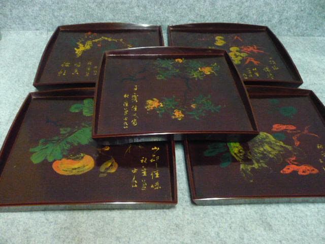 蒔絵 会席膳 絵変り 5膳 [B31540]