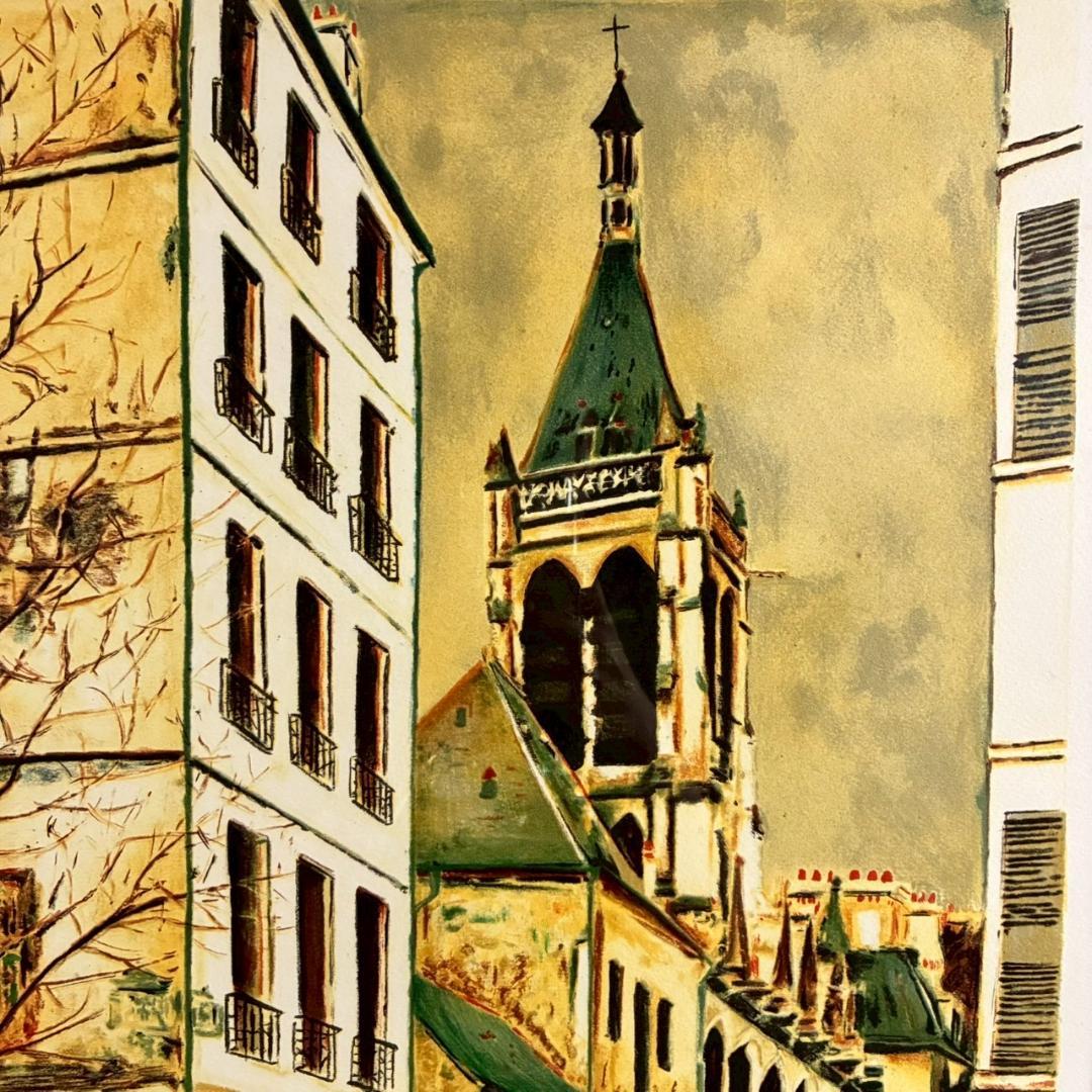 モーリス・ユトリロ「サン・セヴランの教会」リトグラフ 直筆サイン入