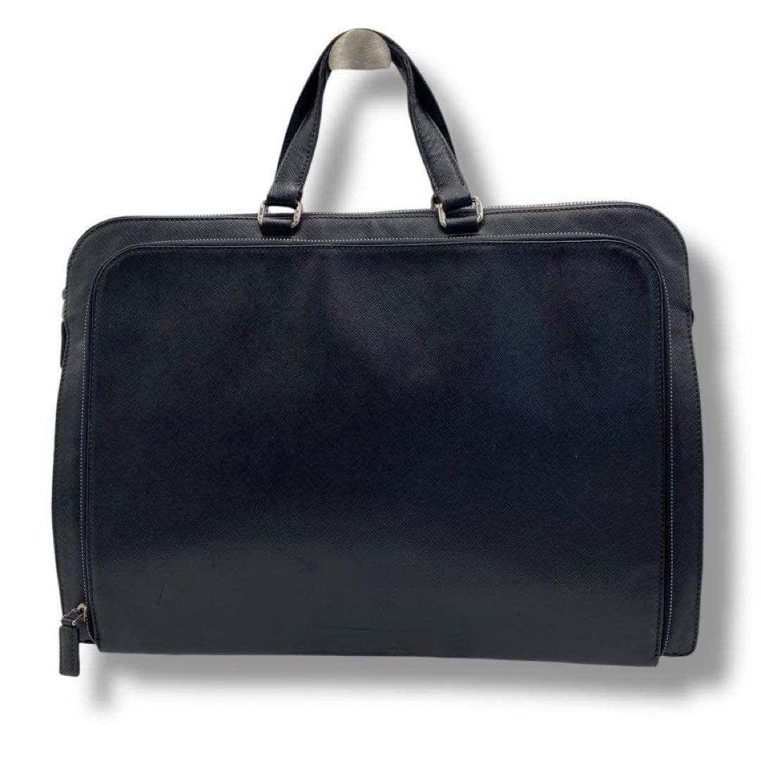 良品 プラダ PRADA ロゴ サフィアーノ レザー ビジネス バッグ A4 黒