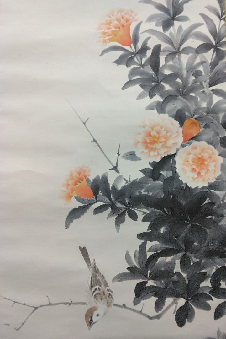 永田春水【花鳥図】紙本 共箱 掛軸（荒木寛畝・寺崎広業・結城素明／