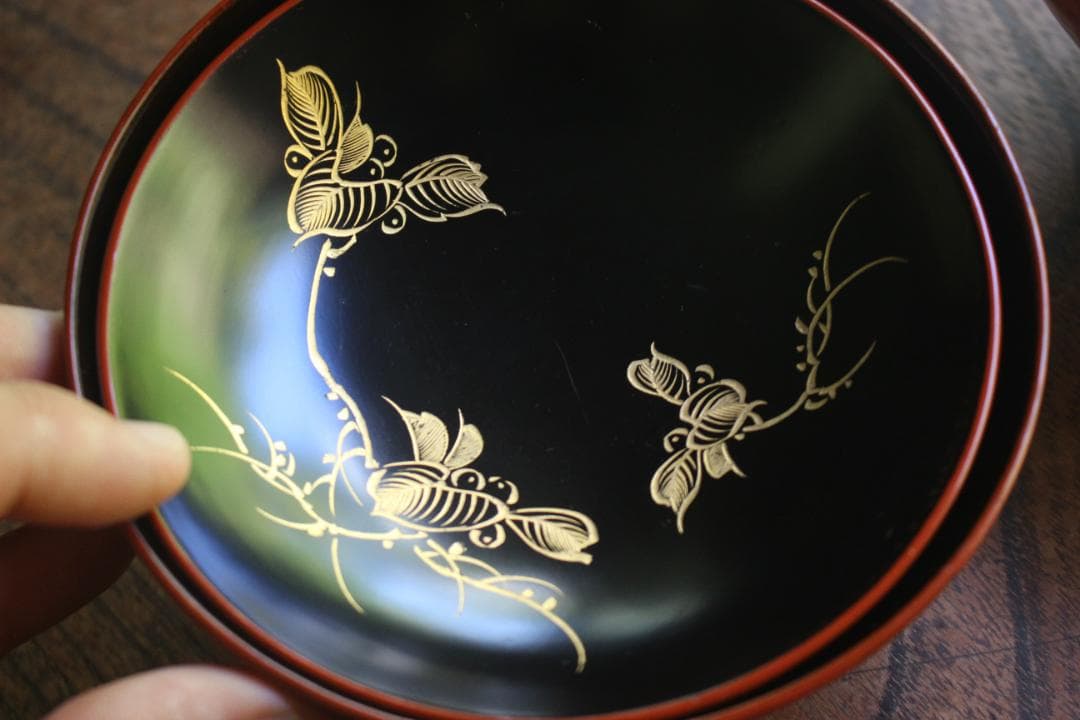 絵柄選択可！時代朱漆に優美な草花沈金のお椀10点（検輪島塗懐石椀沈金椀