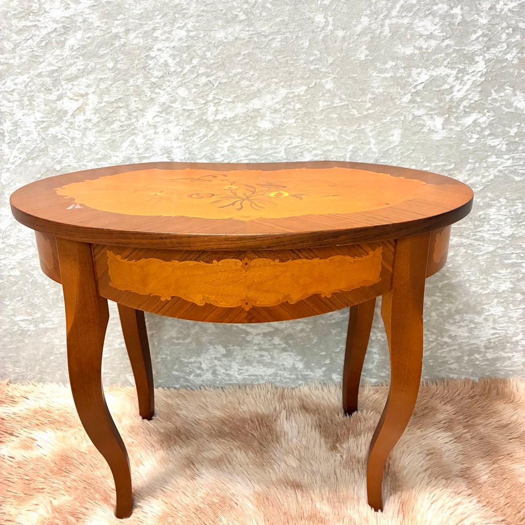 イタリア製 アンティーク調 象嵌風 サイドテーブル コーヒーテーブル