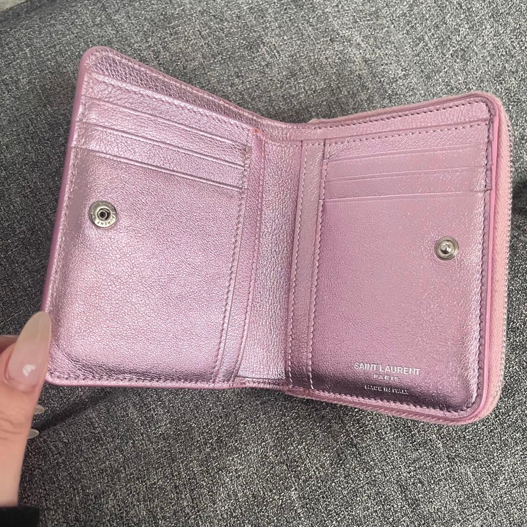 YSL 二つ折り財布 ピンク レザー