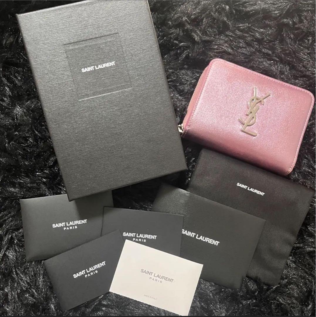 YSL 二つ折り財布 ピンク レザー