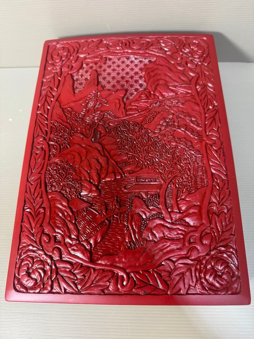 2266  昭和レトロ 仙台堆朱 漆塗り 筆箱 文箱 小物入れ 未使用