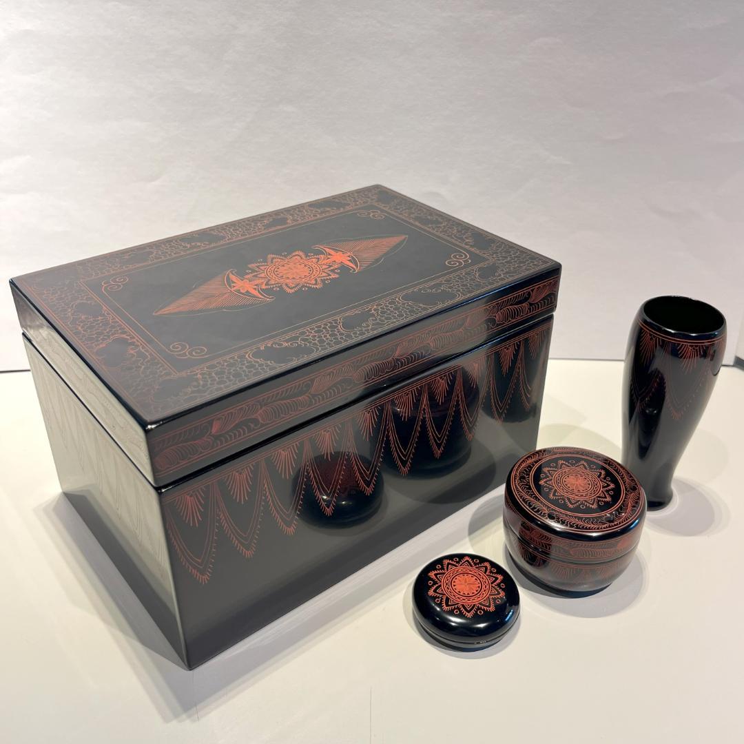 キンマ 茶箱 利休茶箱 茶道具 3点セット キンマ彫 棗 香合 茶筌筒