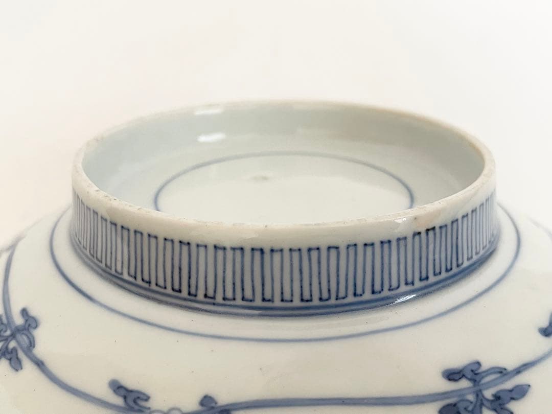 3骨董 アンティーク 藍柿右衛門 染付 菊雲鶴文様 輪花皿