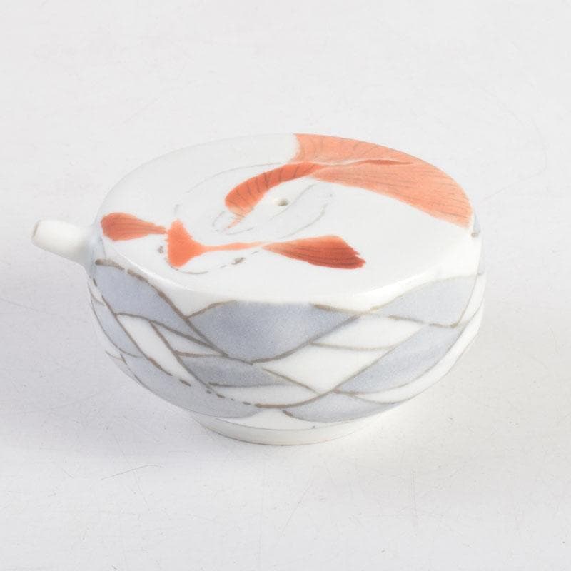 陶芸家 黒部駒子作 染付 金魚 水滴 書道具 共箱 V 8848