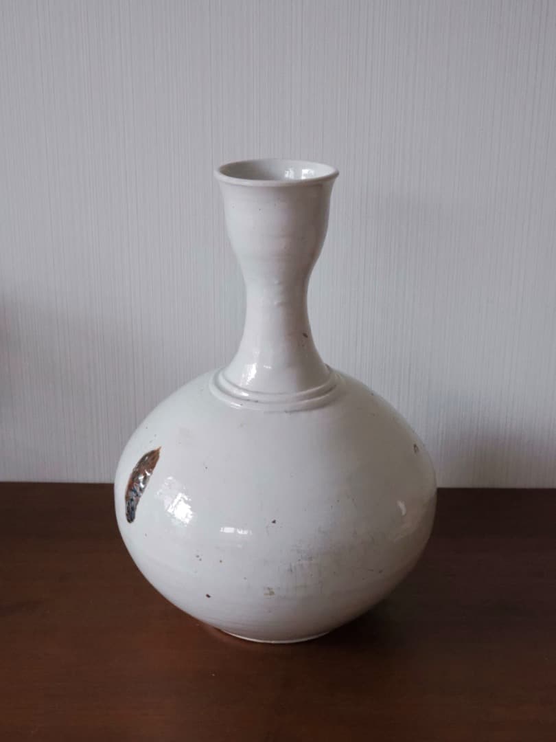 朝鮮美術　李朝　白磁　徳利　花瓶　古陶磁　古民藝　箱付　古道具　Q2316