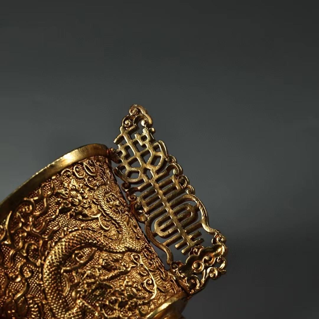 中国古美術・旧蔵収鎏金龍酒具・純銅细密彫・純手作り・高