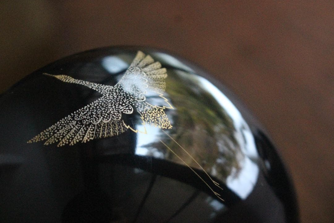 デッドストック！上質黒漆に極上鶴沈金の映えるお椀2点（検輪島塗沈金椀雑煮椀