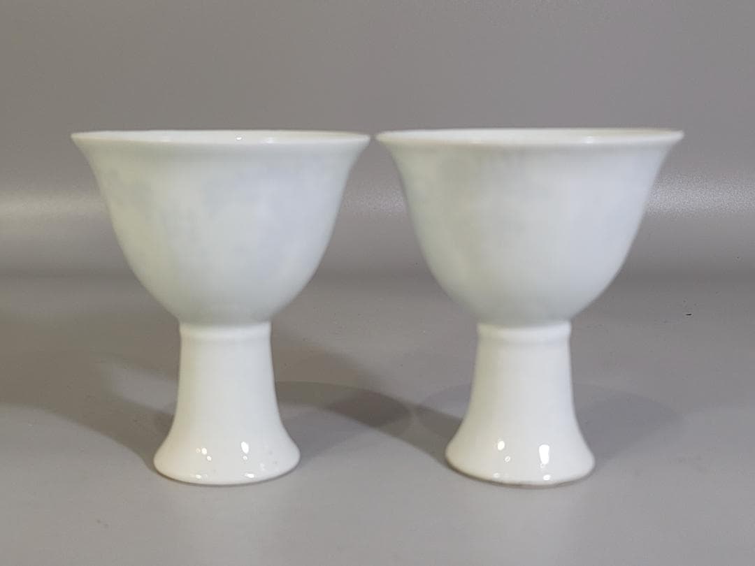 中国 白磁 高碗 一対 官 銘