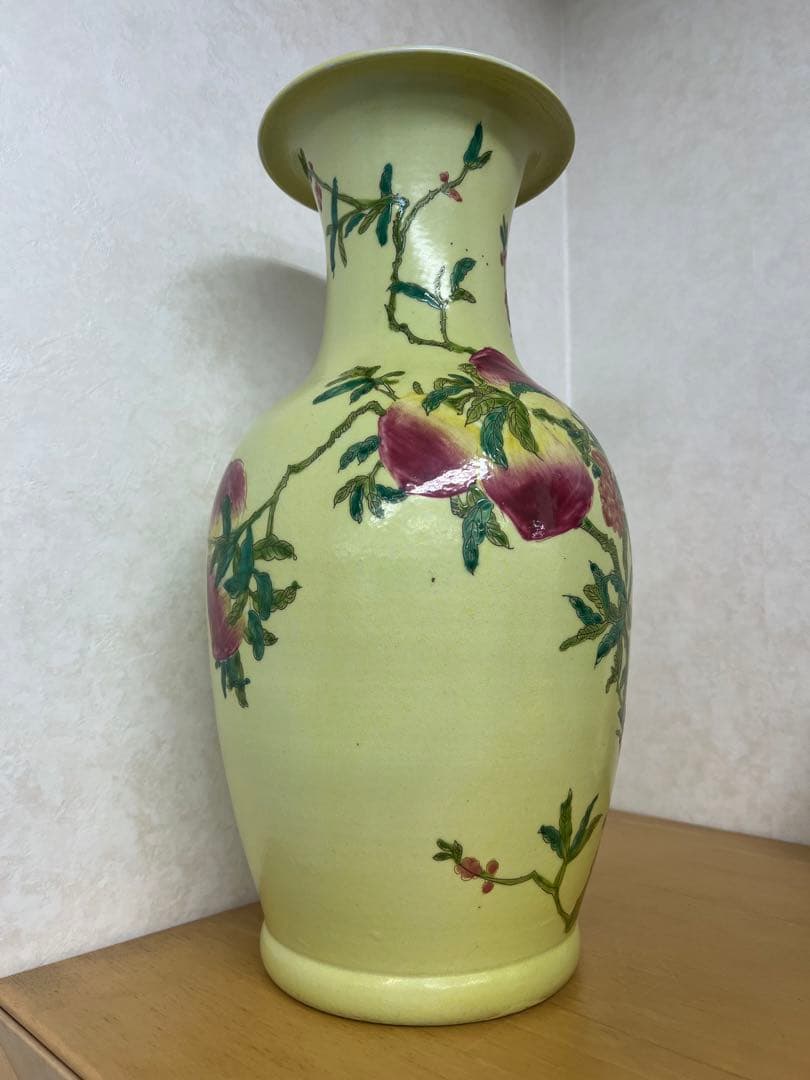 中国清康熙年製銘寿桃紋瓶　官窯骨董唐物古美術アンティーク　青磁　江戸コレクション