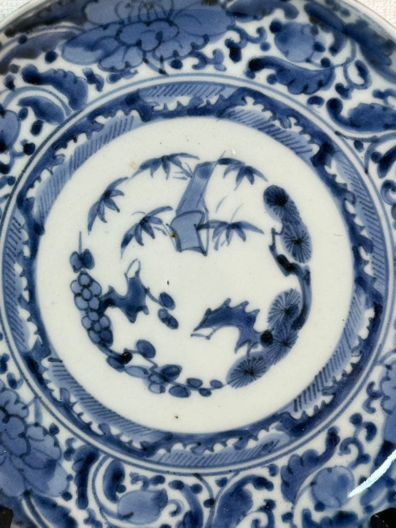 古伊万里染付7寸皿 牡丹唐草 江戸時代 2枚 無傷