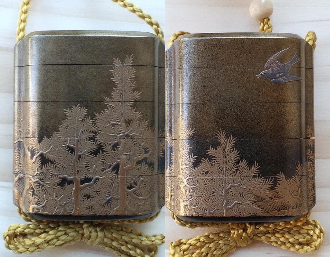 春井恒眠作　紀伊高野山玉川蒔絵印籠　人物根付