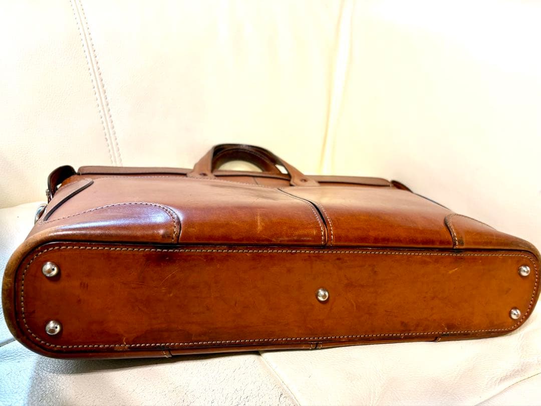 万双　ブラウンレザー ビジネスバッグ