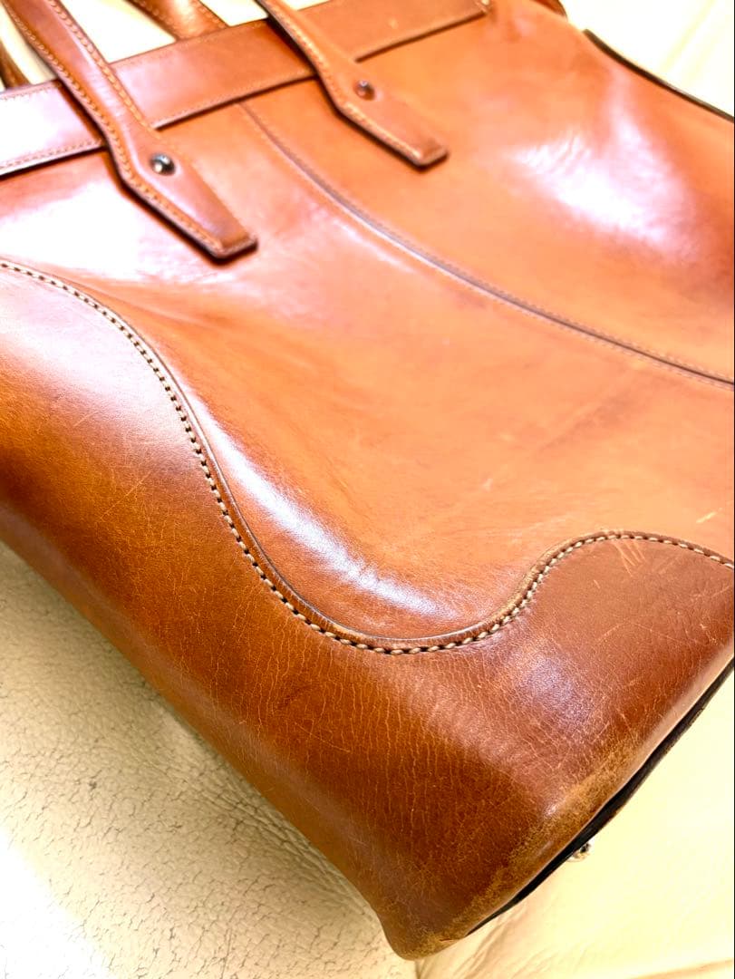 万双　ブラウンレザー ビジネスバッグ